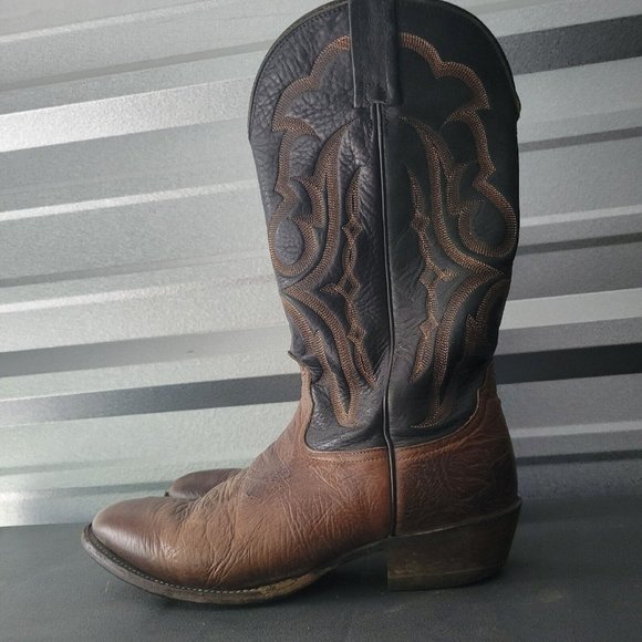 Nocona Boots Cowboy Made In USA Brown Black Mens Size 9 D - Picture 3 of 6